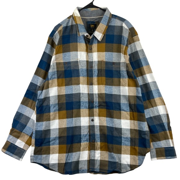 Lee Flannel Shirt Men's XXL Tobacco Plaid Long Sleeve Button Front Casual - Picture 1 of 8